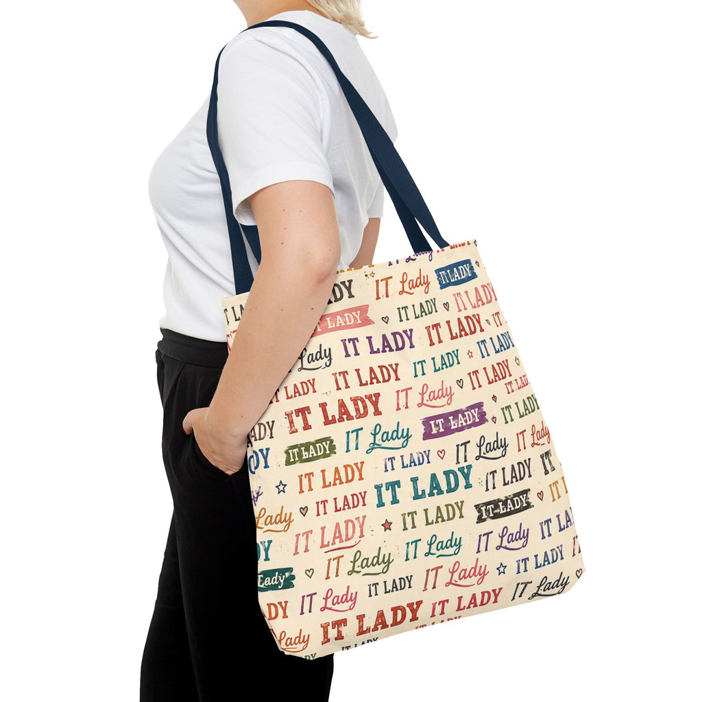 IT Lady Tote Bag - Retro Multicolor Typography All-Over Print
