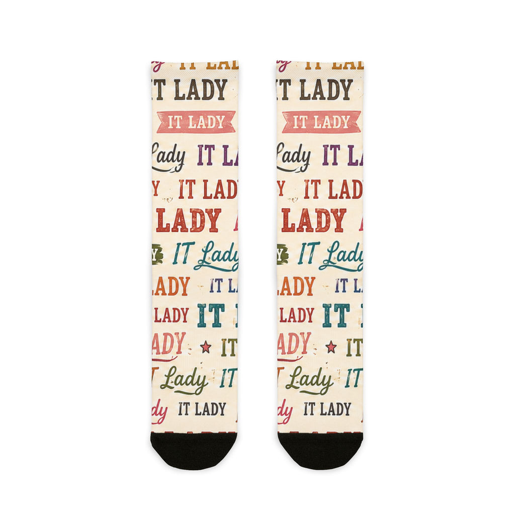 IT Lady Pattern Crew Socks - Vintage Typography Sublimation Socks