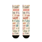 IT Lady Pattern Crew Socks - Vintage Typography Sublimation Socks
