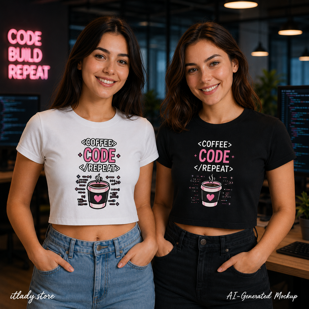 Coffee Code Repeat Baby Tee Seamless T-Shirt - 200 GSM