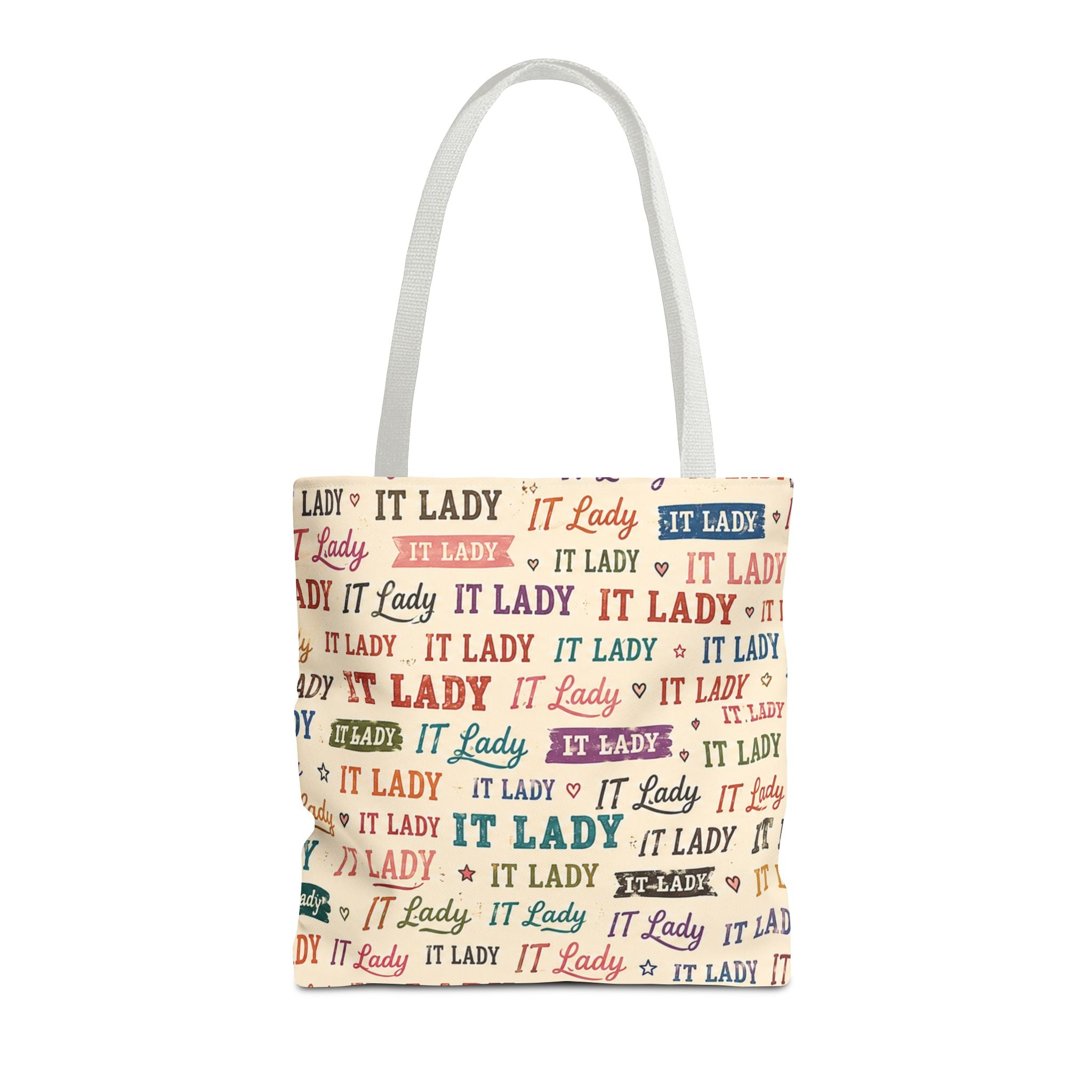 IT Lady Tote Bag - Retro Multicolor Typography All-Over Print