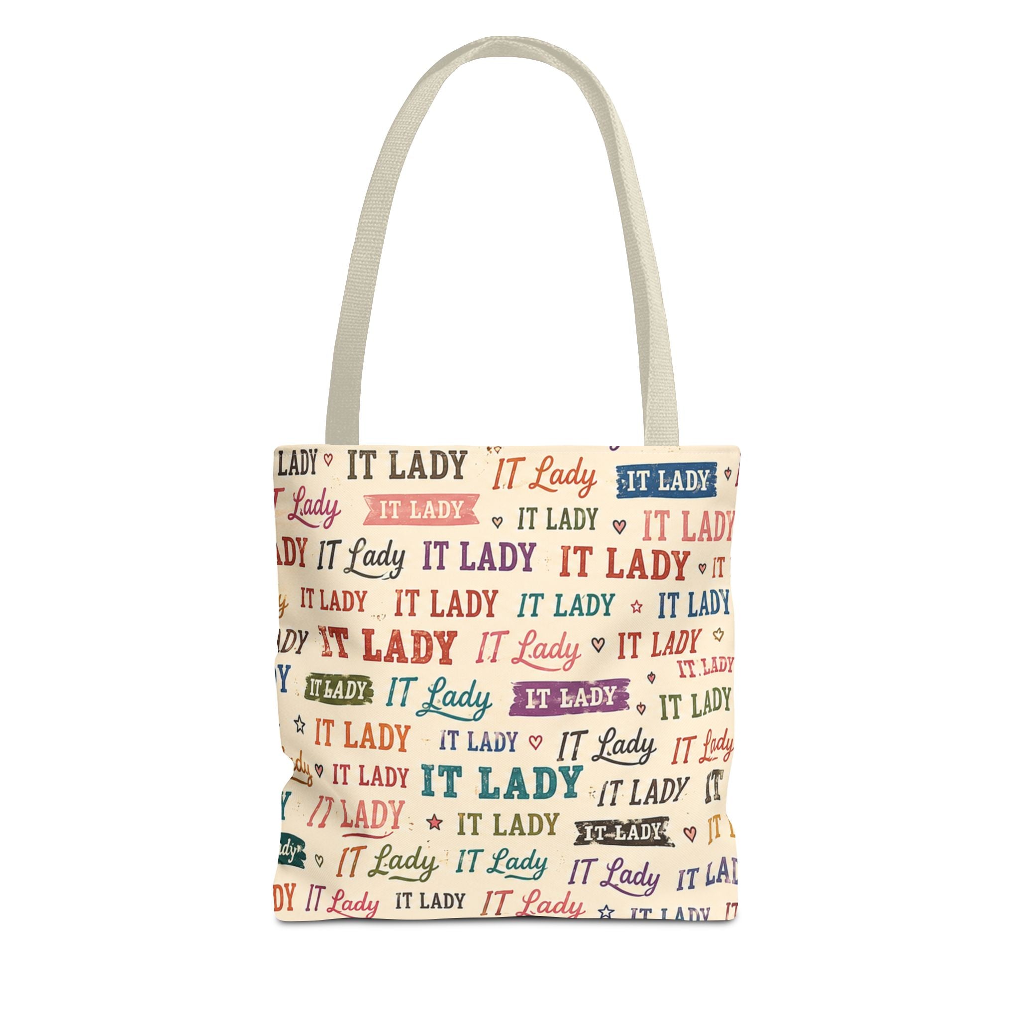 IT Lady Tote Bag - Retro Multicolor Typography All-Over Print