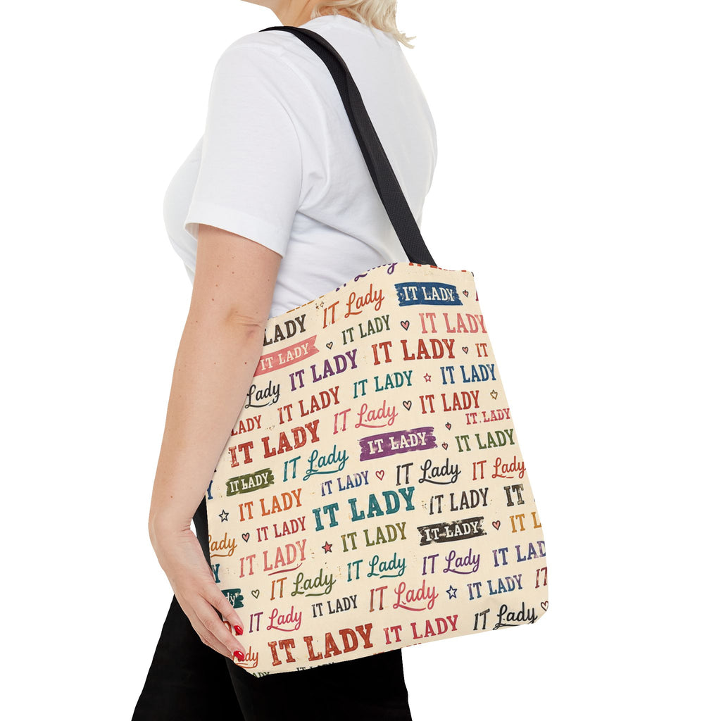 IT Lady Tote Bag - Retro Multicolor Typography All-Over Print