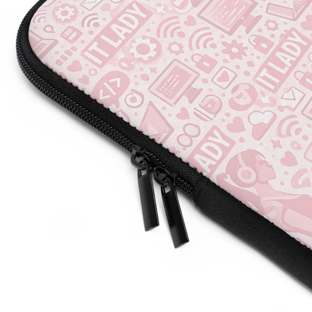 IT Lady at Work / Cat Lady at Home Laptop Sleeve - Cute Pink Cat Tech Accessory
