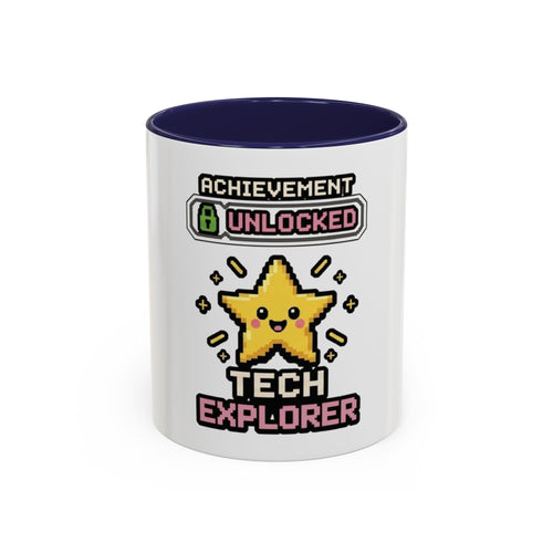 Achievement Unlocked: Tech Explorer Accent Coffee Mug - Cute Pixel Star Gamer Gift
