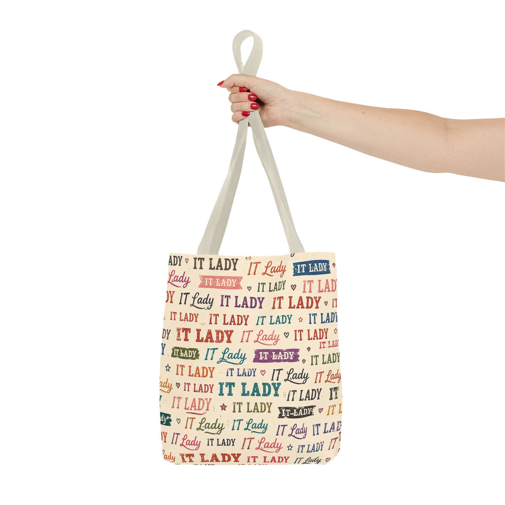 IT Lady Tote Bag - Retro Multicolor Typography All-Over Print
