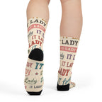 IT Lady Pattern Crew Socks - Vintage Typography Sublimation Socks