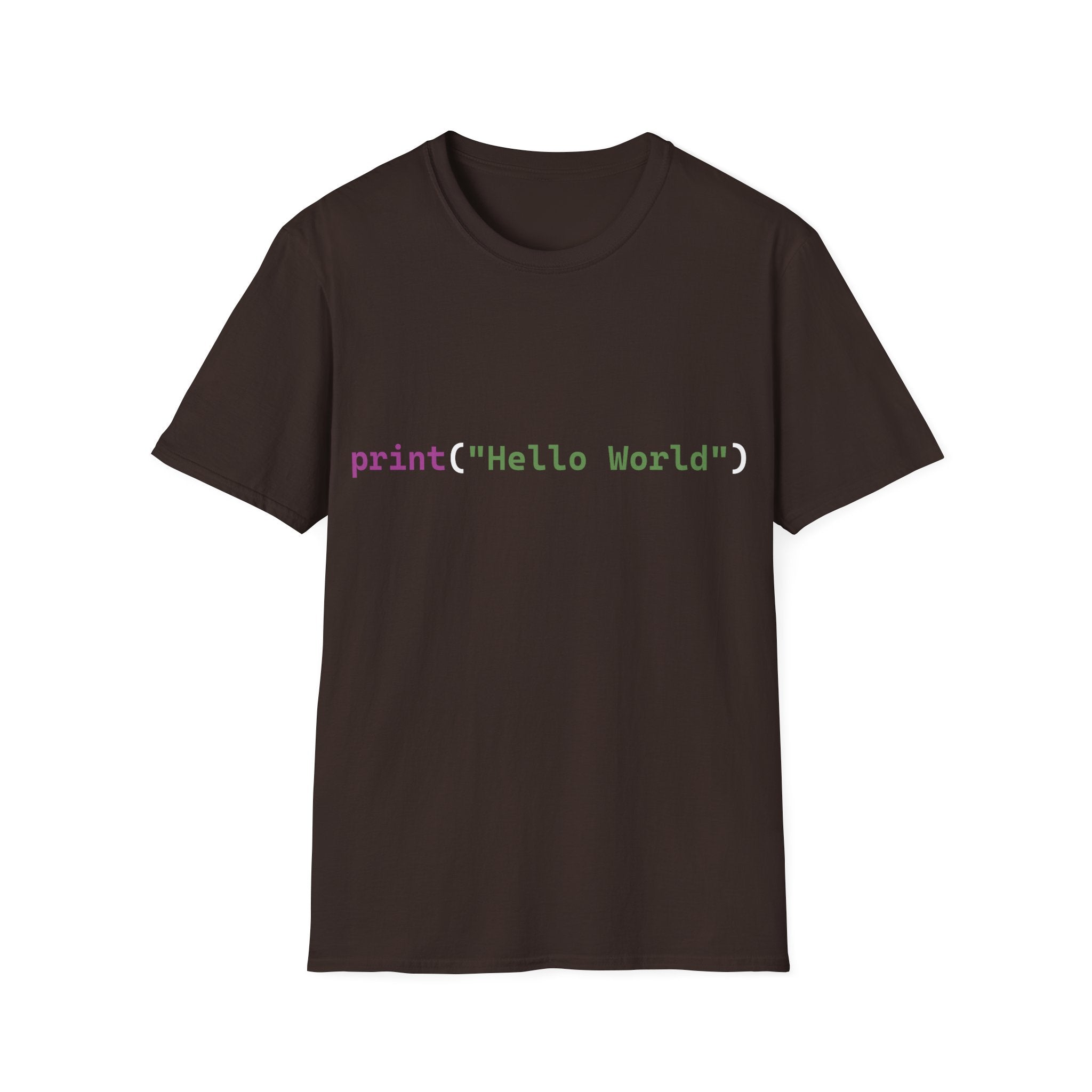 Front: print("Hello World") Back: Hello World Programmer Unisex Softstyle T-Shirt