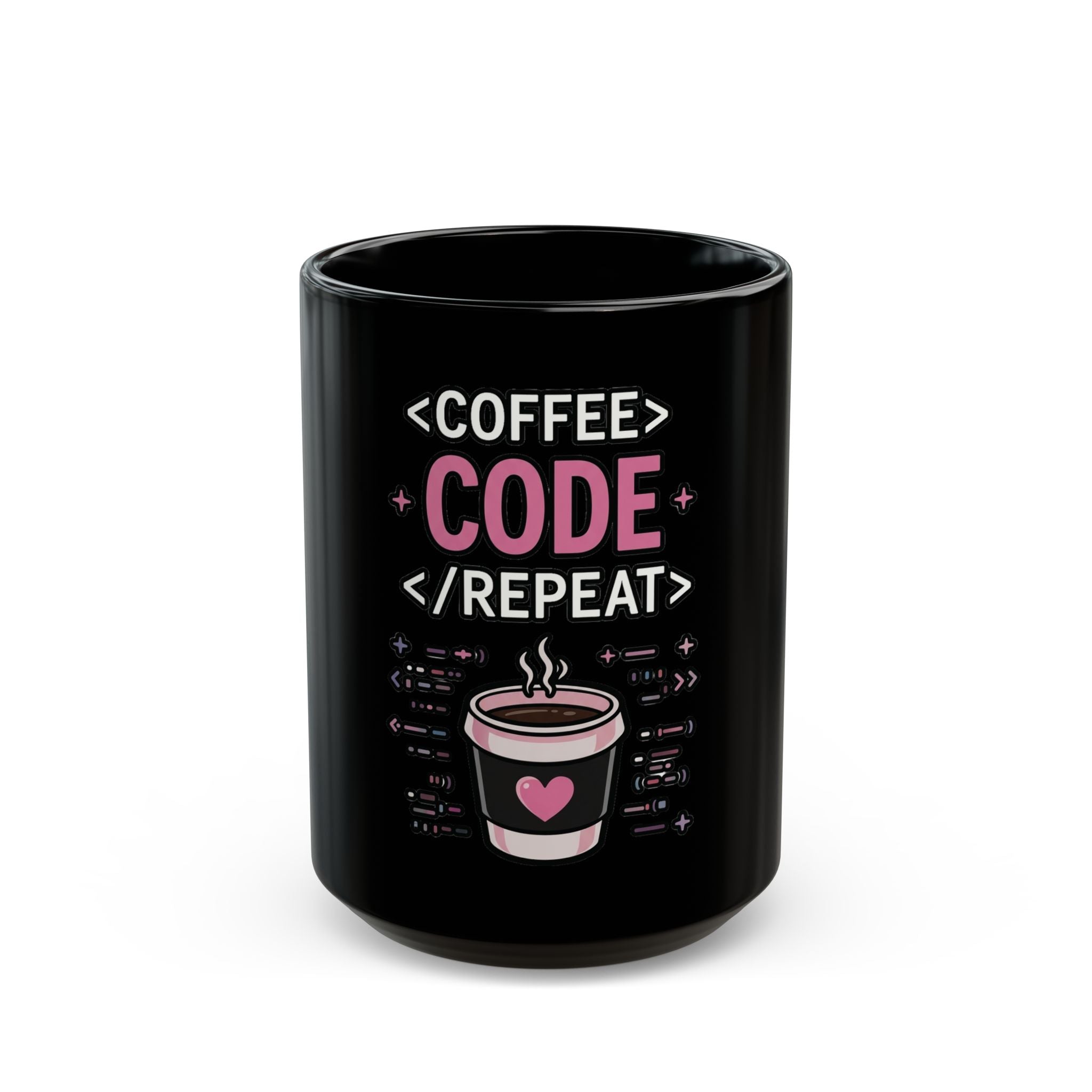 Coffee Code Repeat Black Mug - Programmer Coffee Cup (11oz/15oz)