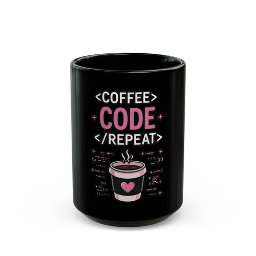 Coffee Code Repeat Black Mug - Programmer Coffee Cup (11oz/15oz)