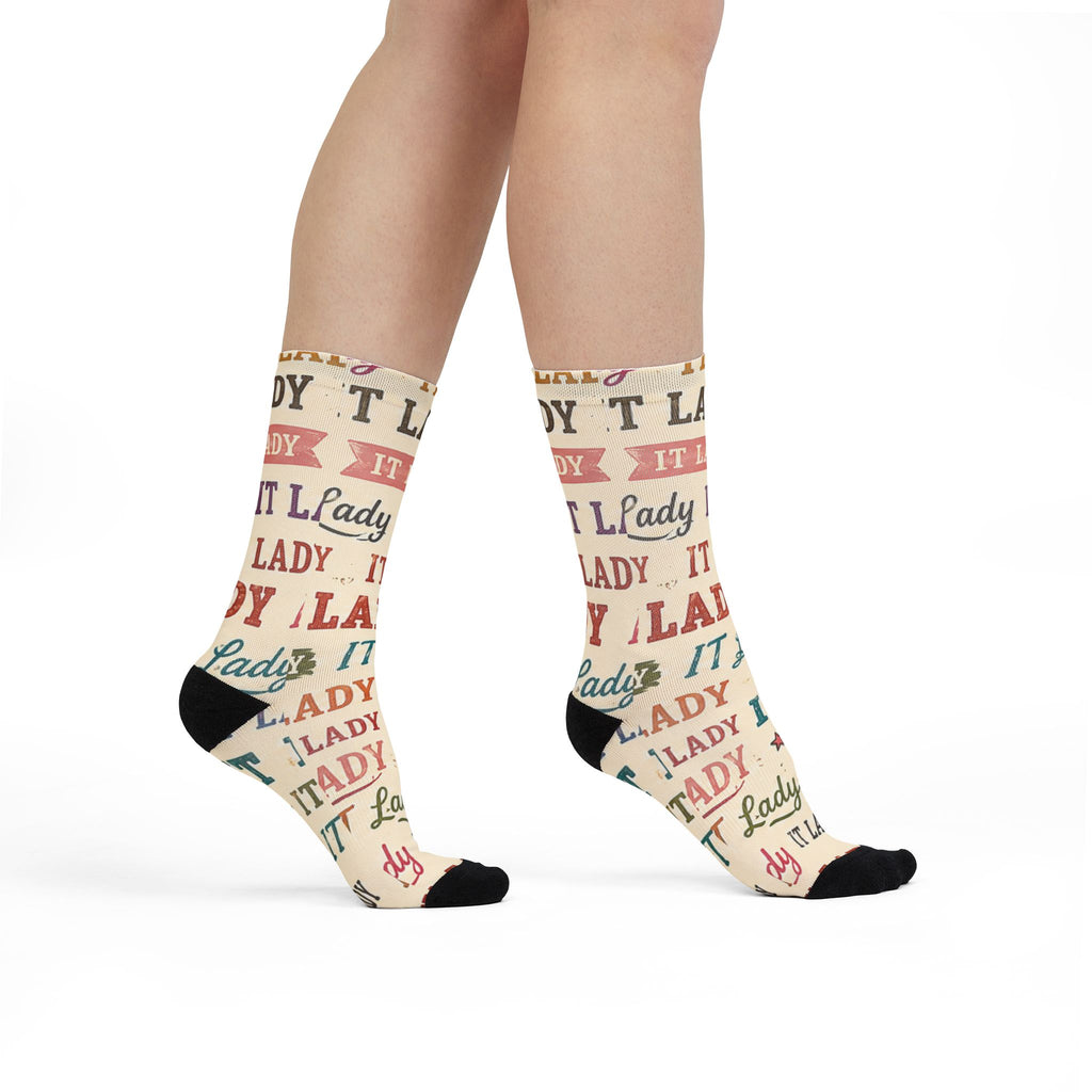 IT Lady Pattern Crew Socks - Vintage Typography Sublimation Socks