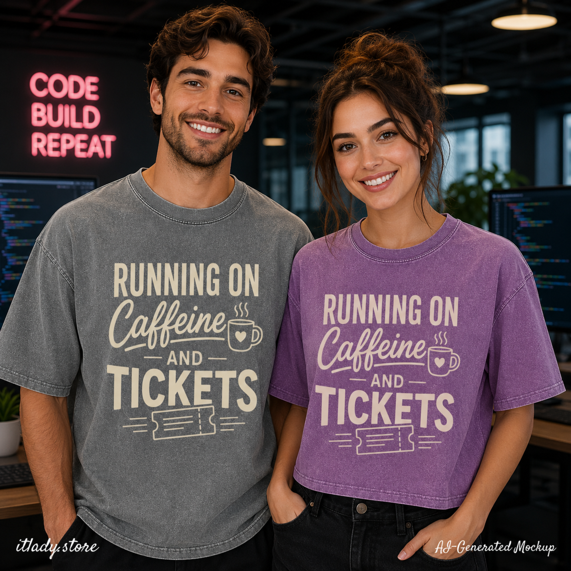 Running on Caffeine and Tickets Washed T-Shirt